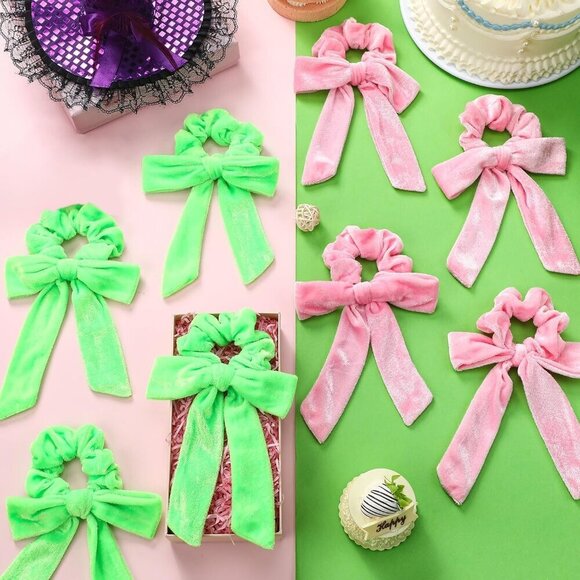 Pink Green Velvet Hair Scrunchies 24 Pack for Women Girls Versatile Styles